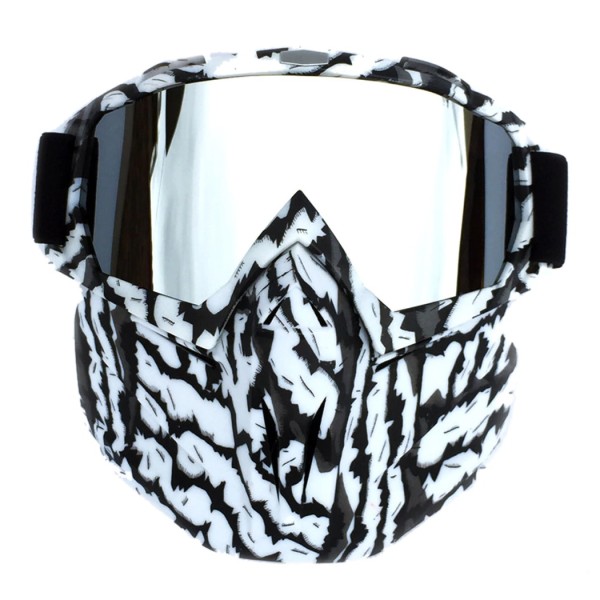 Face protection mask, made from hard plastic + ski goggles, silver lenses, model MCMFI01